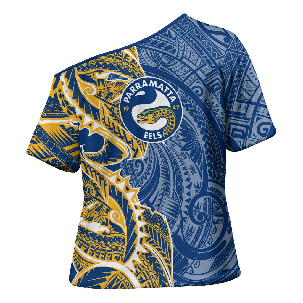 Parramatta Eels Cross Shoulder Shirt Polynesian Tribal Tattoo Pacific Sport Art