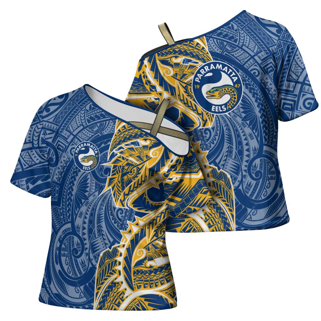 Parramatta Eels Cross Shoulder Shirt Polynesian Tribal Tattoo Pacific Sport Art