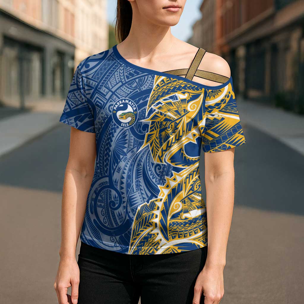 Parramatta Eels Cross Shoulder Shirt Polynesian Tribal Tattoo Pacific Sport Art