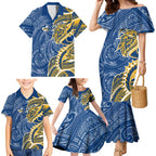 Parramatta Eels Family Matching Mermaid Dress and Hawaiian Shirt Polynesian Tribal Tattoo Pacific Sport Art