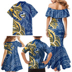 Parramatta Eels Family Matching Mermaid Dress and Hawaiian Shirt Polynesian Tribal Tattoo Pacific Sport Art