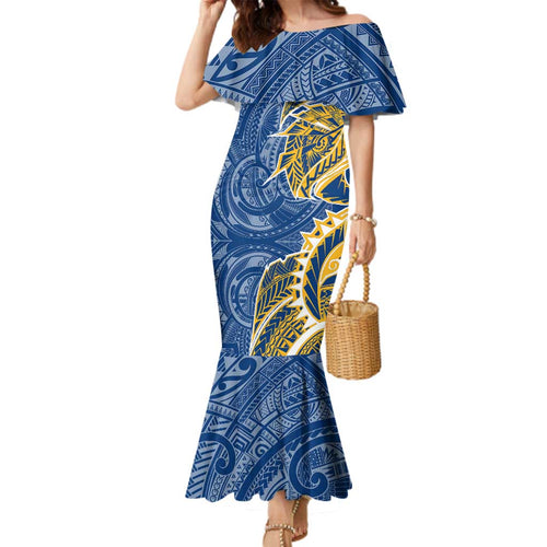 Parramatta Eels Family Matching Mermaid Dress and Hawaiian Shirt Polynesian Tribal Tattoo Pacific Sport Art