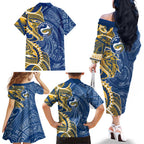 Parramatta Eels Family Matching Off The Shoulder Long Sleeve Dress and Hawaiian Shirt Polynesian Tribal Tattoo Pacific Sport Art