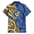 Parramatta Eels Family Matching Off The Shoulder Long Sleeve Dress and Hawaiian Shirt Polynesian Tribal Tattoo Pacific Sport Art