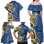 Parramatta Eels Family Matching Off Shoulder Maxi Dress and Hawaiian Shirt Polynesian Tribal Tattoo Pacific Sport Art