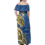 Parramatta Eels Family Matching Off Shoulder Maxi Dress and Hawaiian Shirt Polynesian Tribal Tattoo Pacific Sport Art