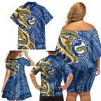 Parramatta Eels Family Matching Off Shoulder Short Dress and Hawaiian Shirt Polynesian Tribal Tattoo Pacific Sport Art