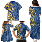 Parramatta Eels Family Matching Puletasi and Hawaiian Shirt Polynesian Tribal Tattoo Pacific Sport Art