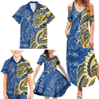 Parramatta Eels Family Matching Summer Maxi Dress and Hawaiian Shirt Polynesian Tribal Tattoo Pacific Sport Art