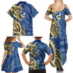 Parramatta Eels Family Matching Summer Maxi Dress and Hawaiian Shirt Polynesian Tribal Tattoo Pacific Sport Art