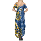 Parramatta Eels Family Matching Summer Maxi Dress and Hawaiian Shirt Polynesian Tribal Tattoo Pacific Sport Art