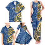 Parramatta Eels Family Matching Tank Maxi Dress and Hawaiian Shirt Polynesian Tribal Tattoo Pacific Sport Art