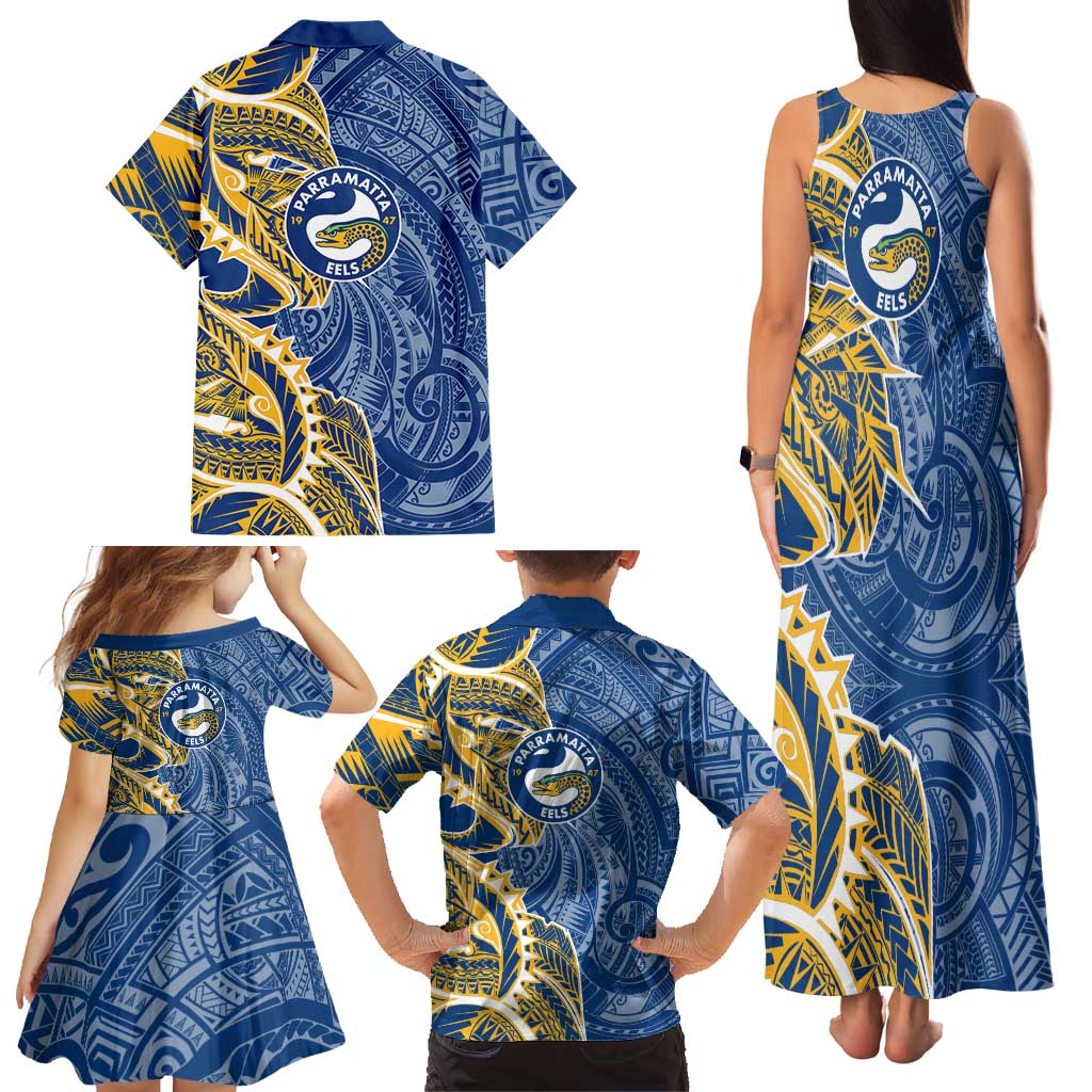 Parramatta Eels Family Matching Tank Maxi Dress and Hawaiian Shirt Polynesian Tribal Tattoo Pacific Sport Art