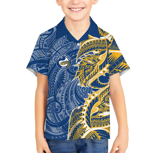 Parramatta Eels Family Matching Tank Maxi Dress and Hawaiian Shirt Polynesian Tribal Tattoo Pacific Sport Art