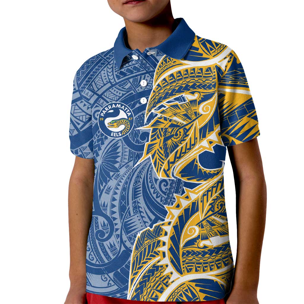 Parramatta Eels Kid Polo Shirt Polynesian Tribal Tattoo Pacific Sport Art