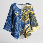 Parramatta Eels Kimono Sleeve Blouse Polynesian Tribal Tattoo Pacific Sport Art
