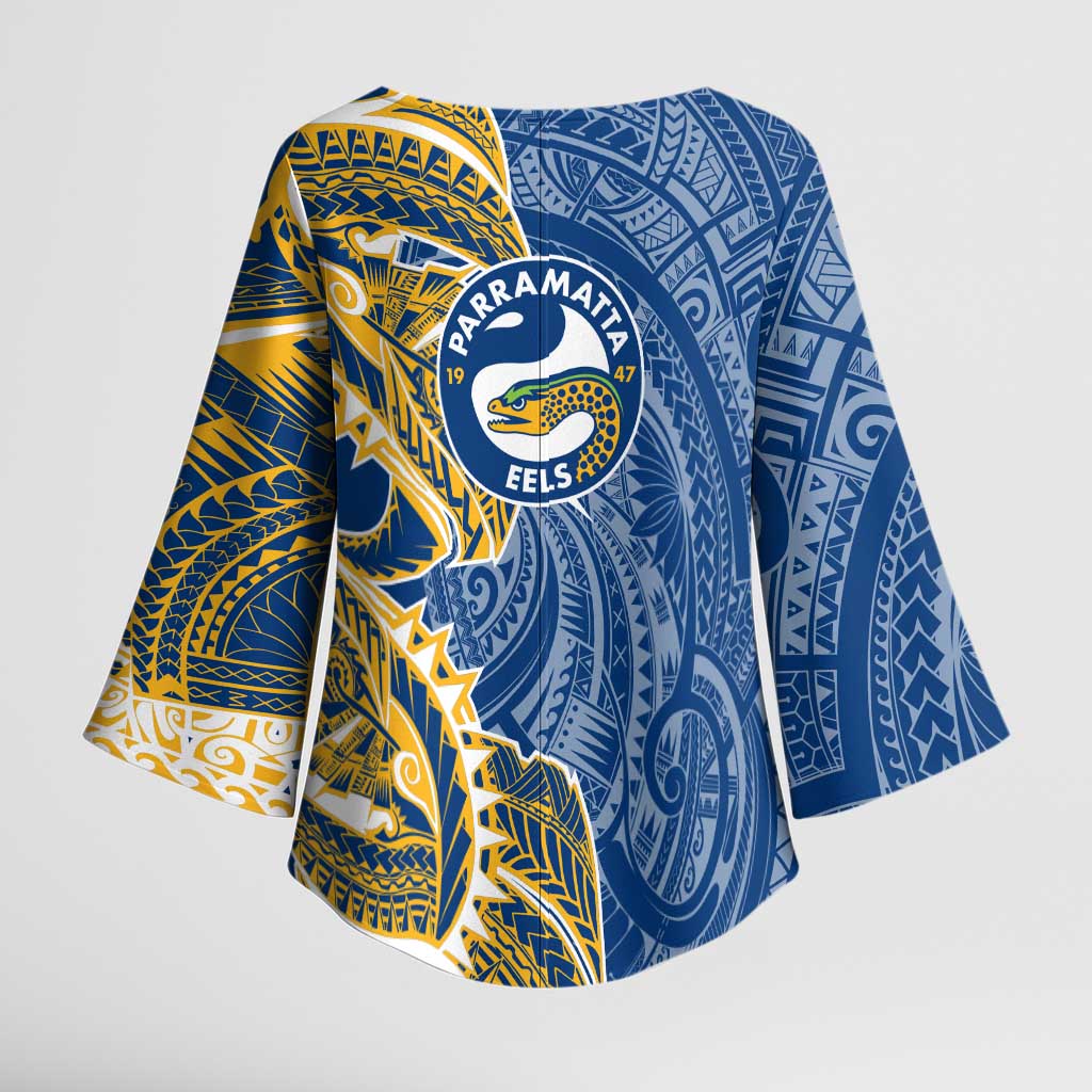 Parramatta Eels Kimono Sleeve Blouse Polynesian Tribal Tattoo Pacific Sport Art