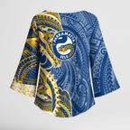 Parramatta Eels Kimono Sleeve Blouse Polynesian Tribal Tattoo Pacific Sport Art