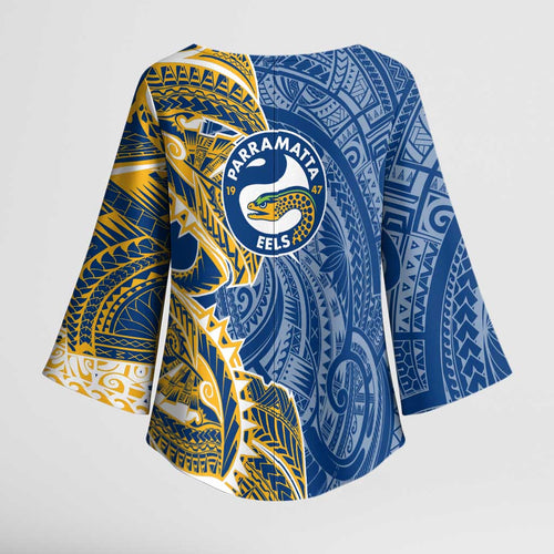 Parramatta Eels Kimono Sleeve Blouse Polynesian Tribal Tattoo Pacific Sport Art