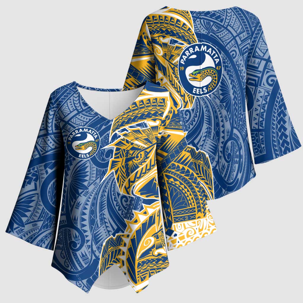 Parramatta Eels Kimono Sleeve Blouse Polynesian Tribal Tattoo Pacific Sport Art