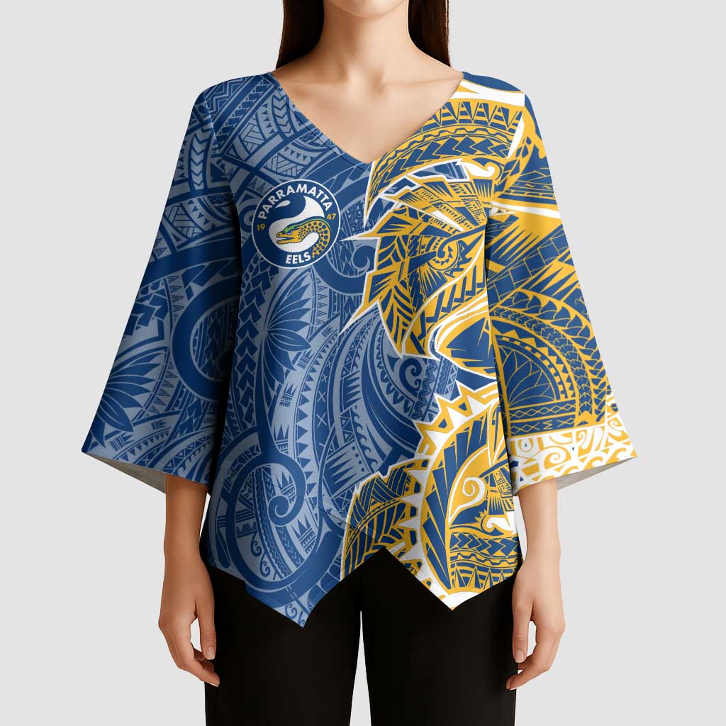 Parramatta Eels Kimono Sleeve Blouse Polynesian Tribal Tattoo Pacific Sport Art