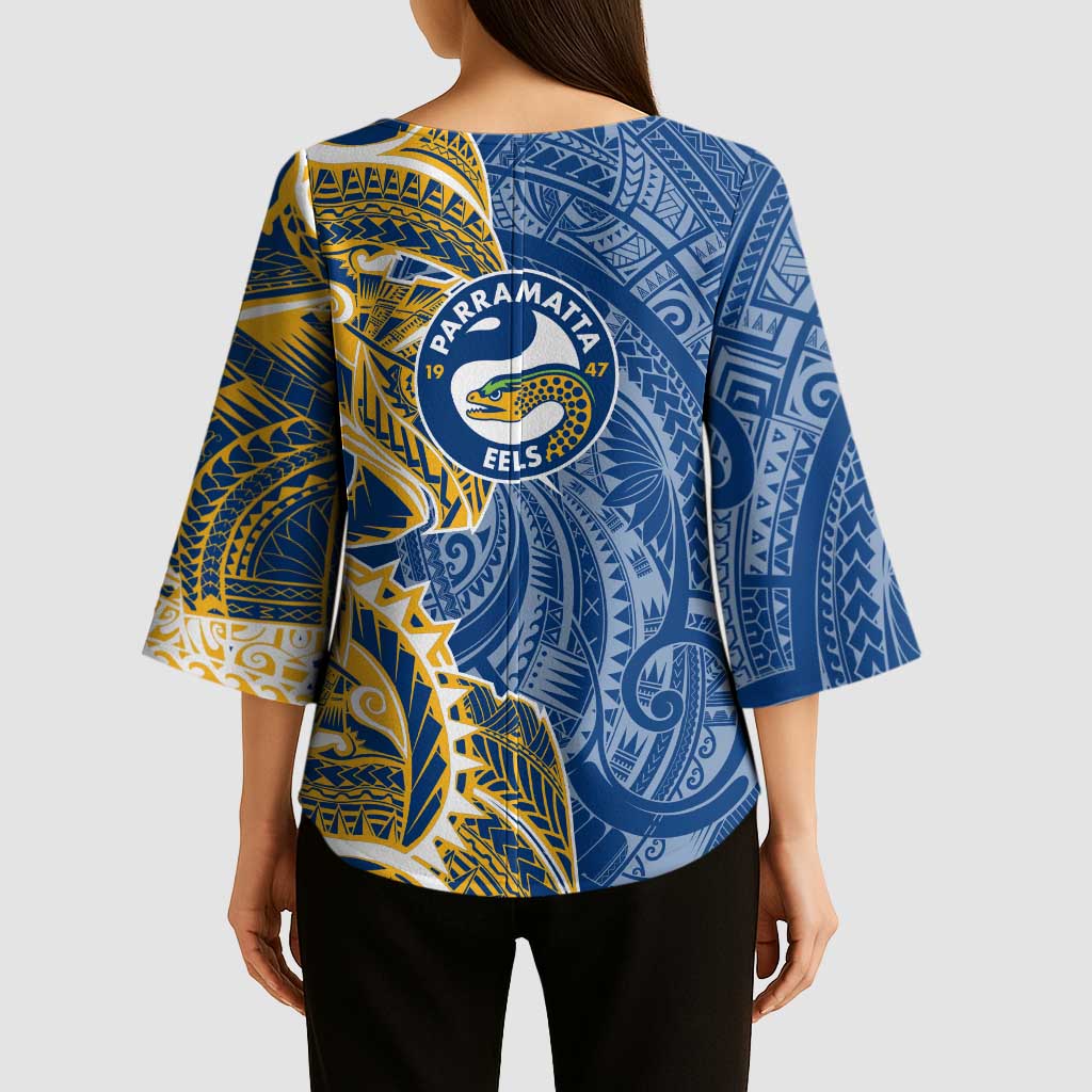 Parramatta Eels Kimono Sleeve Blouse Polynesian Tribal Tattoo Pacific Sport Art