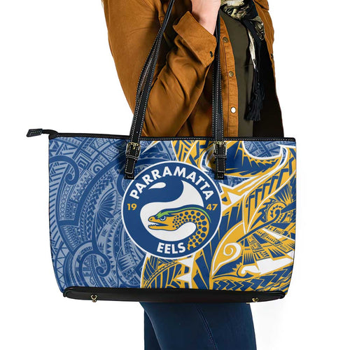 Parramatta Eels Leather Tote Bag Polynesian Tribal Tattoo Pacific Sport Art