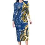 Parramatta Eels Long Sleeve Bodycon Dress Polynesian Tribal Tattoo Pacific Sport Art