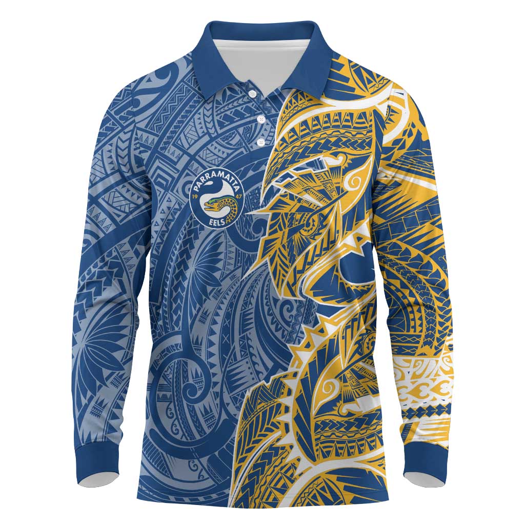 Parramatta Eels Long Sleeve Polo Shirt Polynesian Tribal Tattoo Pacific Sport Art