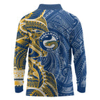 Parramatta Eels Long Sleeve Polo Shirt Polynesian Tribal Tattoo Pacific Sport Art