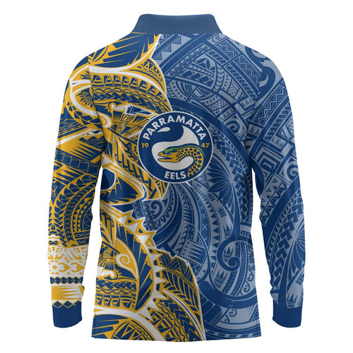 Parramatta Eels Long Sleeve Polo Shirt Polynesian Tribal Tattoo Pacific Sport Art