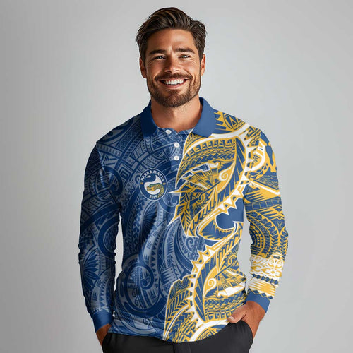 Parramatta Eels Long Sleeve Polo Shirt Polynesian Tribal Tattoo Pacific Sport Art