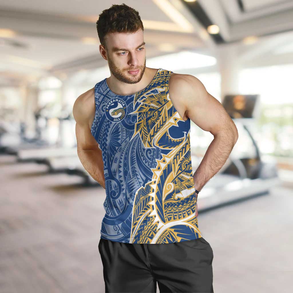 Parramatta Eels Men Tank Top Polynesian Tribal Tattoo Pacific Sport Art