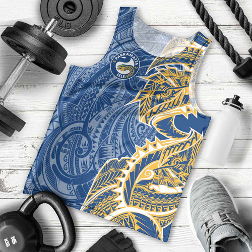 Parramatta Eels Men Tank Top Polynesian Tribal Tattoo Pacific Sport Art