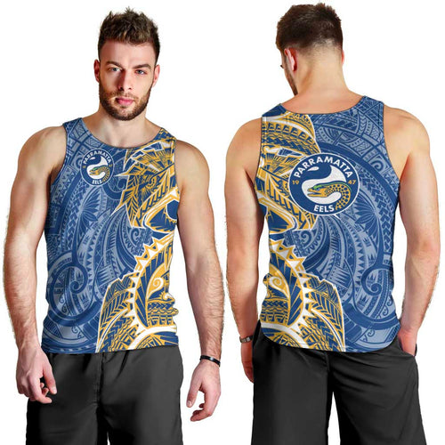 Parramatta Eels Men Tank Top Polynesian Tribal Tattoo Pacific Sport Art