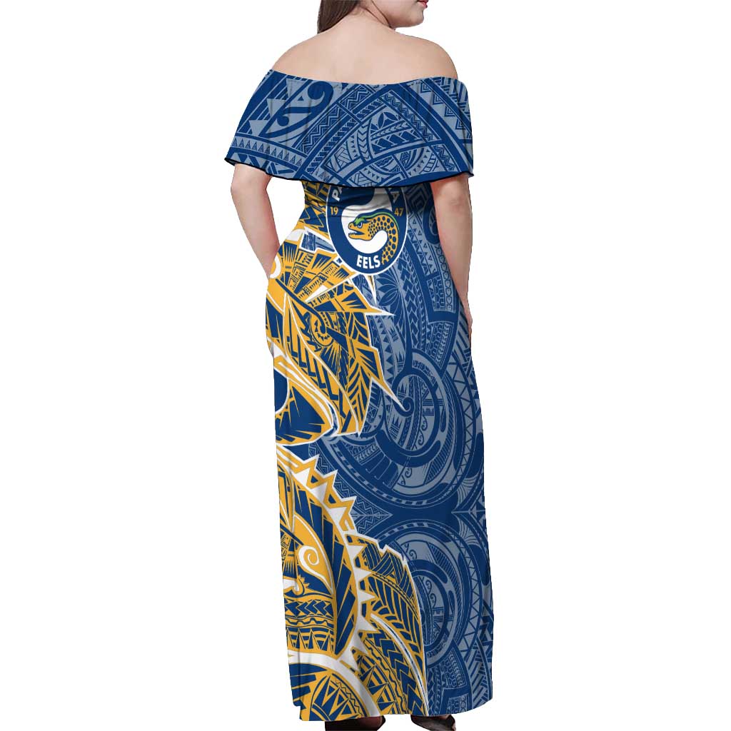 Parramatta Eels Off Shoulder Maxi Dress Polynesian Tribal Tattoo Pacific Sport Art