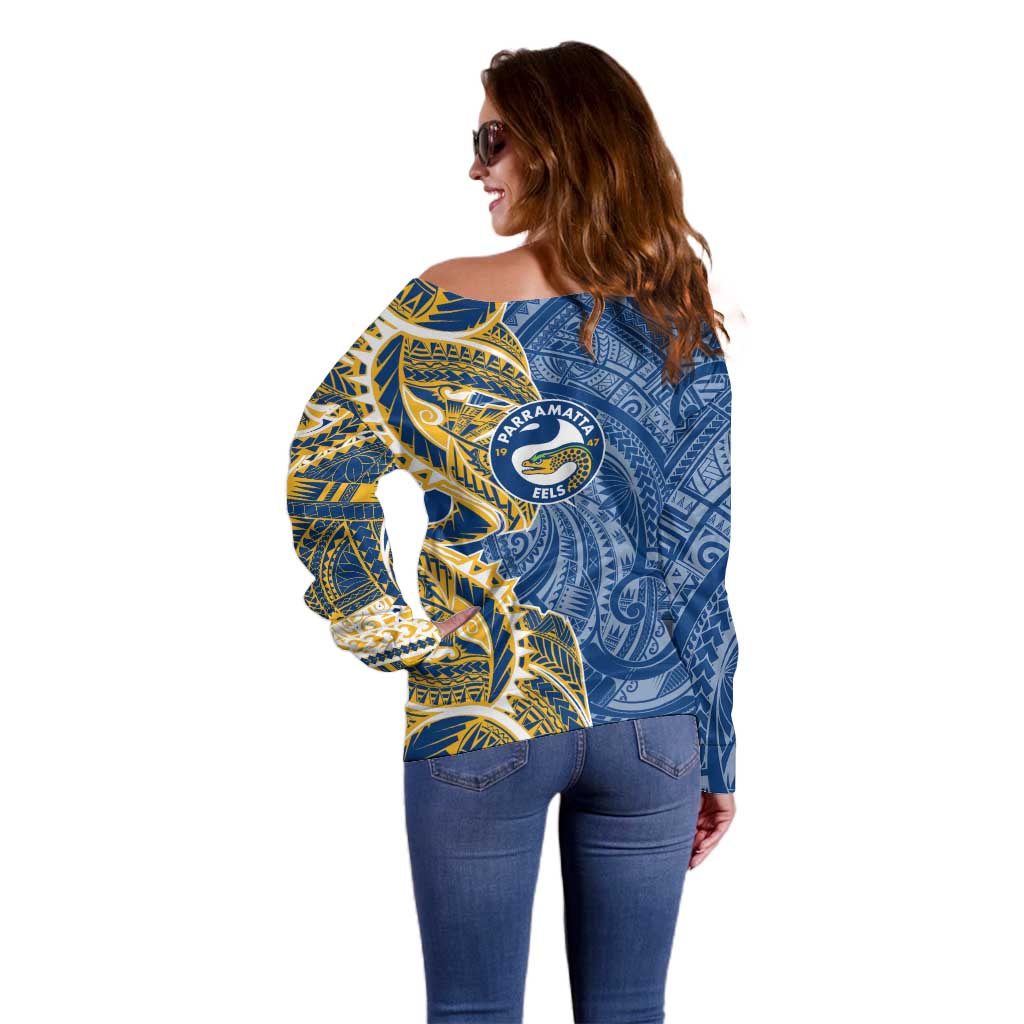 Parramatta Eels Off Shoulder Sweater Polynesian Tribal Tattoo Pacific Sport Art