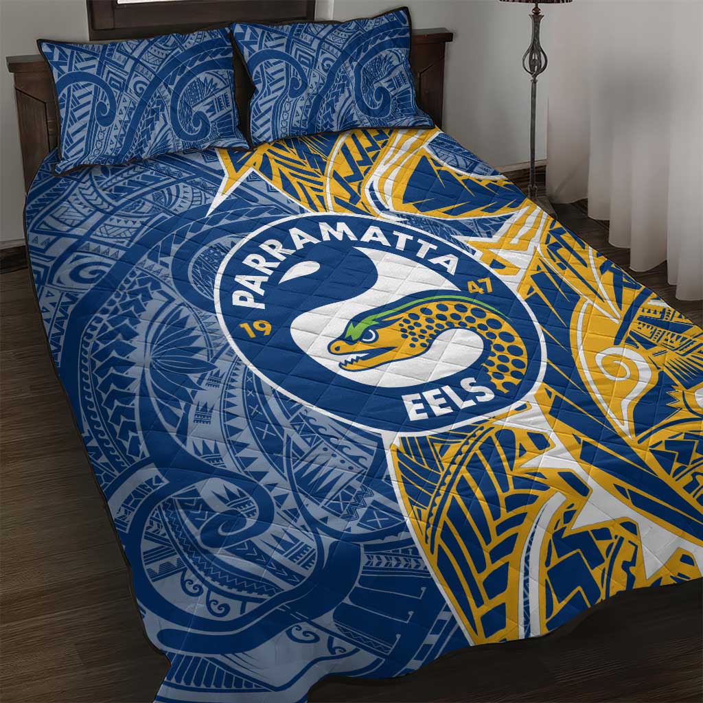 Parramatta Eels Quilt Bed Set Polynesian Tribal Tattoo Pacific Sport Art