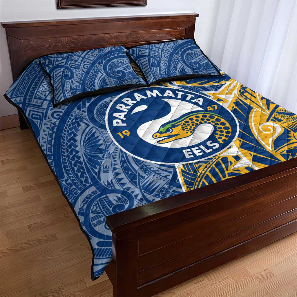 Parramatta Eels Quilt Bed Set Polynesian Tribal Tattoo Pacific Sport Art