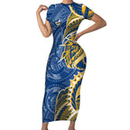Parramatta Eels Short Sleeve Bodycon Dress Polynesian Tribal Tattoo Pacific Sport Art