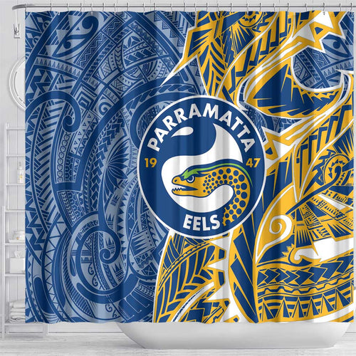 Parramatta Eels Shower Curtain Polynesian Tribal Tattoo Pacific Sport Art