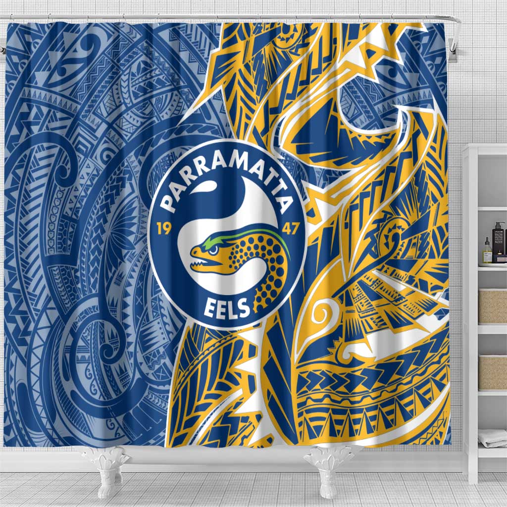 Parramatta Eels Shower Curtain Polynesian Tribal Tattoo Pacific Sport Art