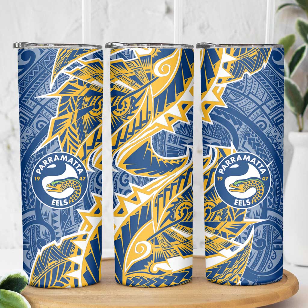Parramatta Eels Skinny Tumbler Polynesian Tribal Tattoo Pacific Sport Art