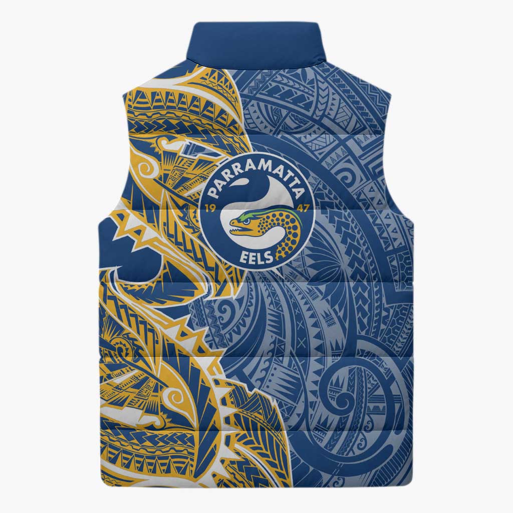 Parramatta Eels Sleeveless Puffer Jacket Polynesian Tribal Tattoo Pacific Sport Art