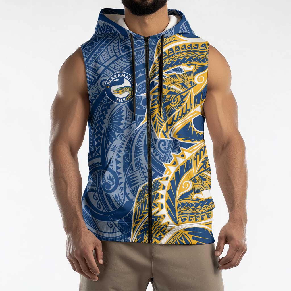 Parramatta Eels Sleeveless Zip Hoodie Polynesian Tribal Tattoo Pacific Sport Art