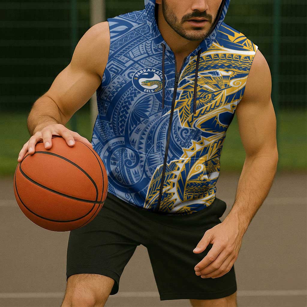 Parramatta Eels Sleeveless Zip Hoodie Polynesian Tribal Tattoo Pacific Sport Art