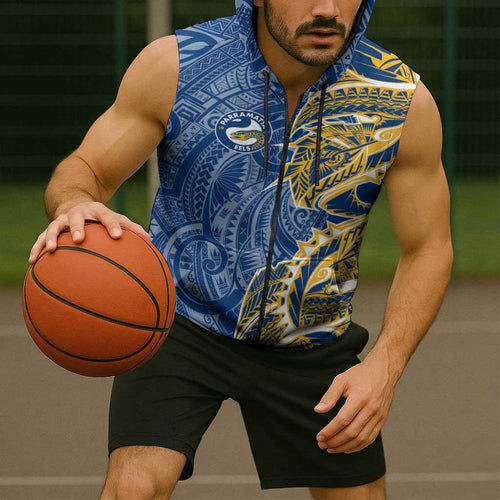 Parramatta Eels Sleeveless Zip Hoodie Polynesian Tribal Tattoo Pacific Sport Art