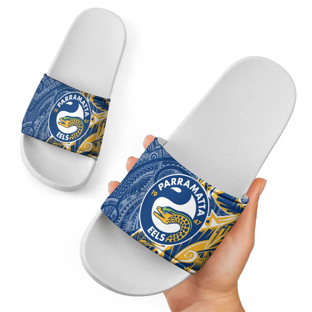 Parramatta Eels Slide Sandals Polynesian Tribal Tattoo Pacific Sport Art