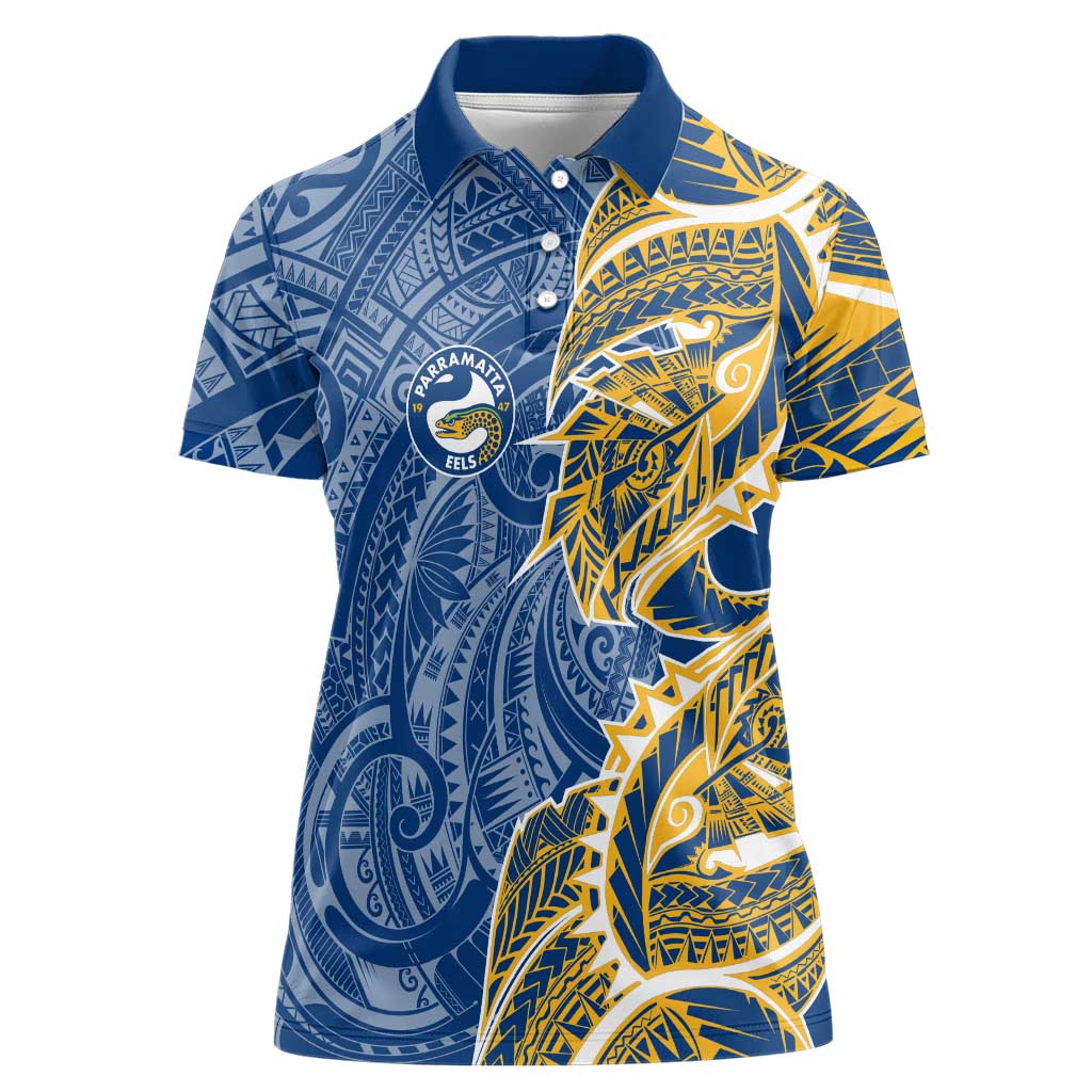Parramatta Eels Women Polo Shirt Polynesian Tribal Tattoo Pacific Sport Art