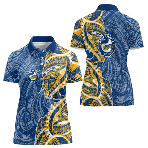 Parramatta Eels Women Polo Shirt Polynesian Tribal Tattoo Pacific Sport Art